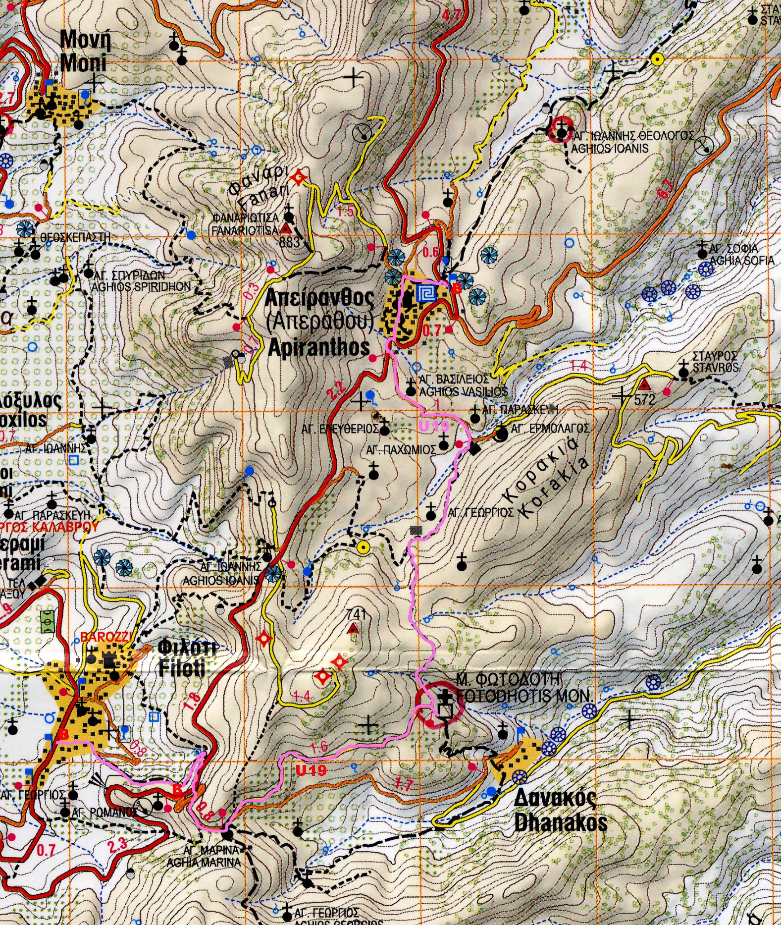 Naxos Hiking Trail Map Hiking On Naxos Island - Greece